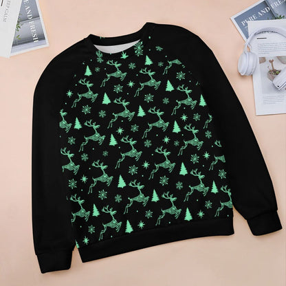 Reindeer Skeletons Starry Night Raglan round neck sweater