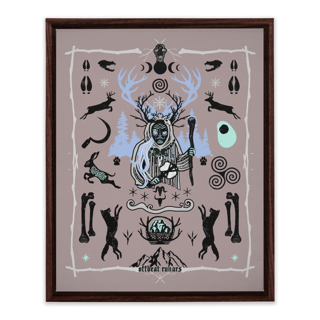 Cailleach Winter Crone Goddess Framed Canvas Wraps Black | Dark Walnut