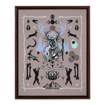 Cailleach Winter Crone Goddess Framed Canvas Wraps Black | Dark Walnut