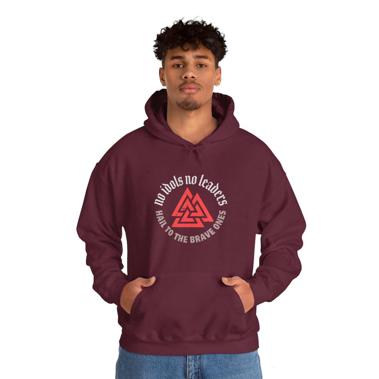 Hail to the brave ones Valknut ᚾ THE OFFBEAT RUNARS CO. Unisex Heavy Blend™ Hooded Sweatshirt