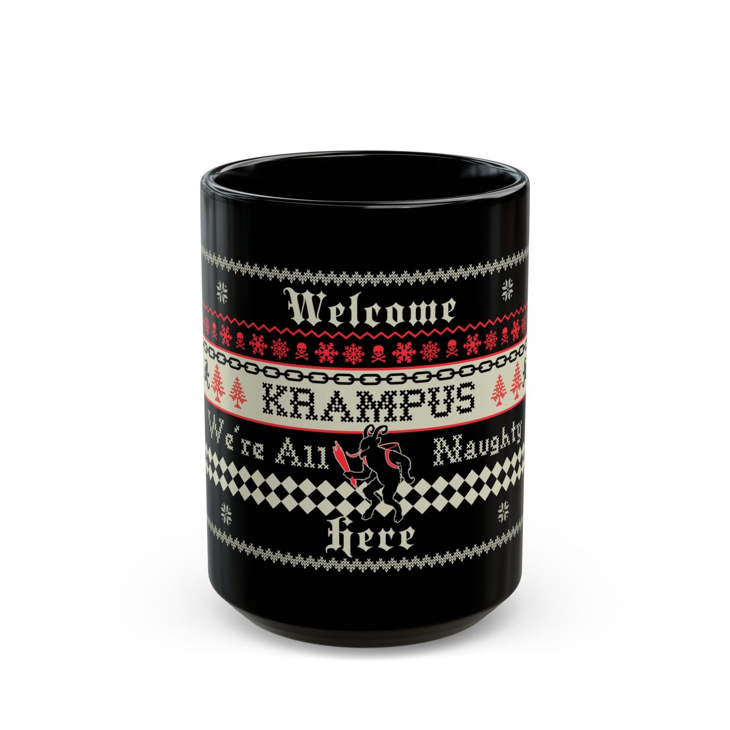 We are all naughty here Krampus Black Mug