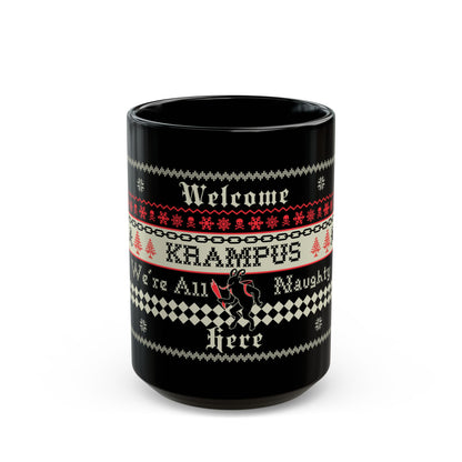 We are all naughty here Krampus Black Mug