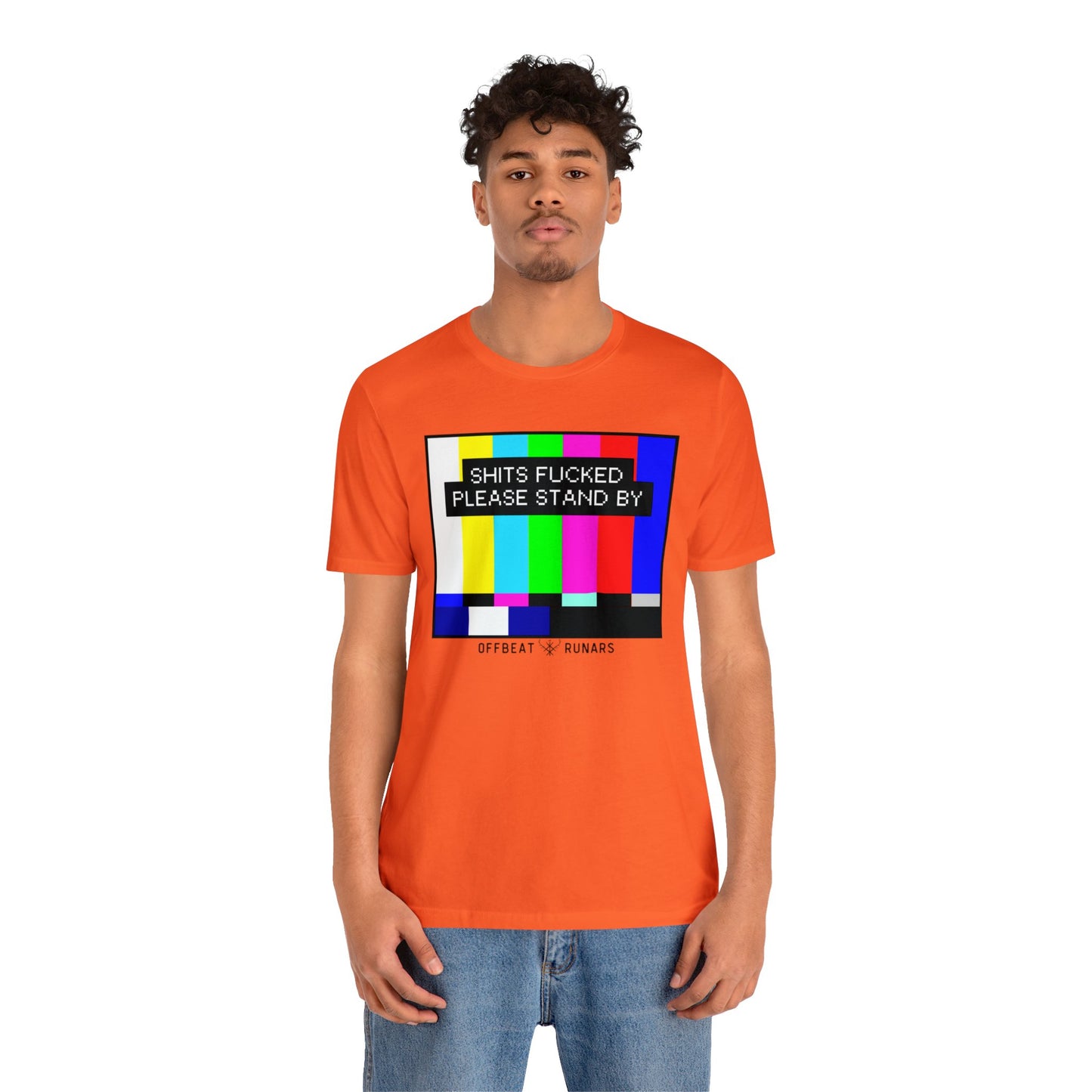 Shits f*cked, please stand by ᚾ THE OFFBEAT RUNARS CO. Unisex Jersey Short Sleeve Tee