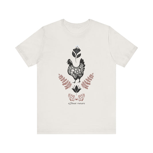 Chicken Linocut ᚾ THE OFFBEAT RUNARS CO. Unisex Jersey Short Sleeve Tee