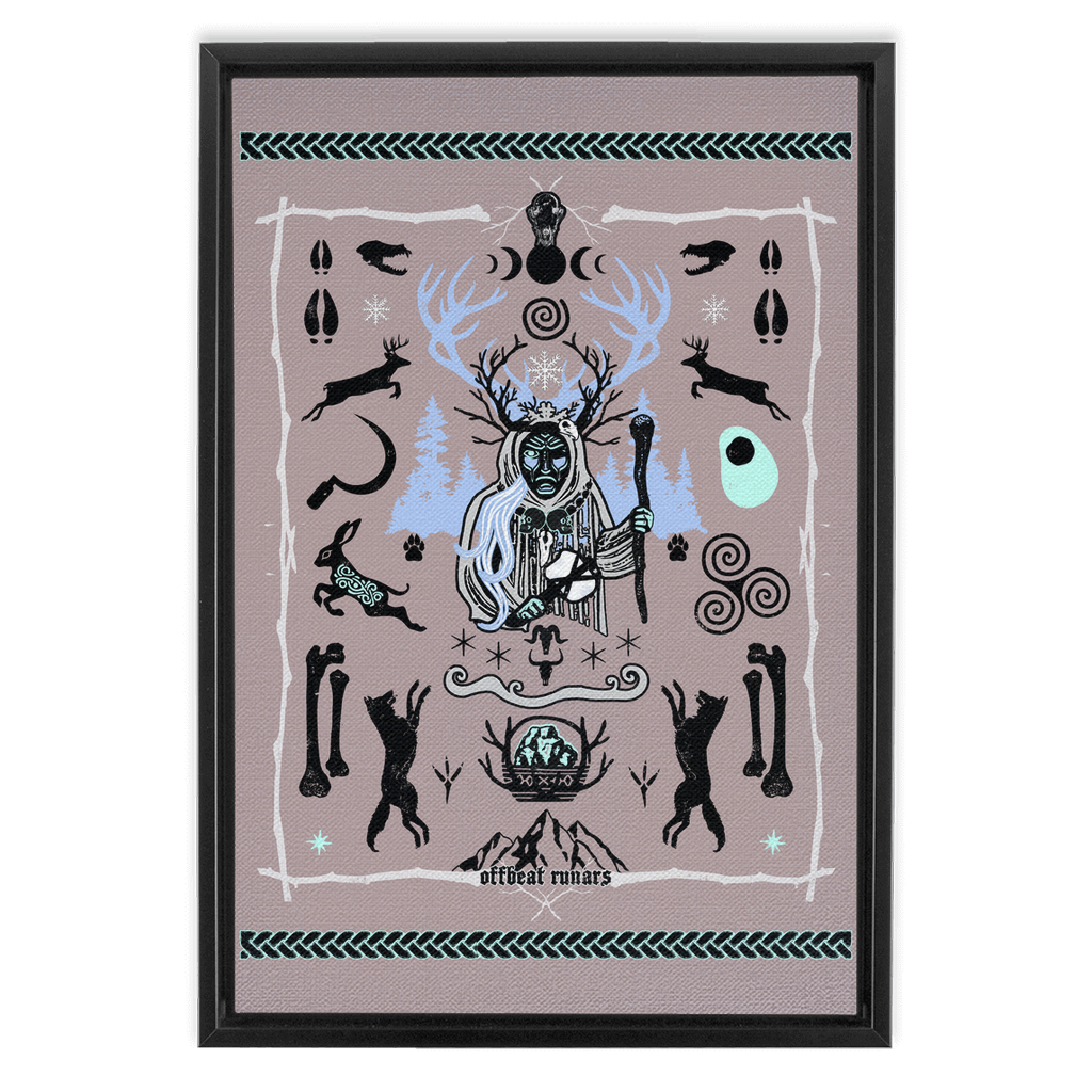 Cailleach Winter Crone Goddess Framed Canvas Wraps Black | Dark Walnut