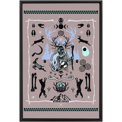 Cailleach Winter Crone Goddess Framed Canvas Wraps Black | Dark Walnut