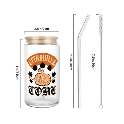 Citrouille Core Glass Tumbler with Straw & Bamboo Lid  (16oz)