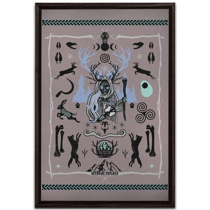 Cailleach Winter Crone Goddess Framed Canvas Wraps Black | Dark Walnut