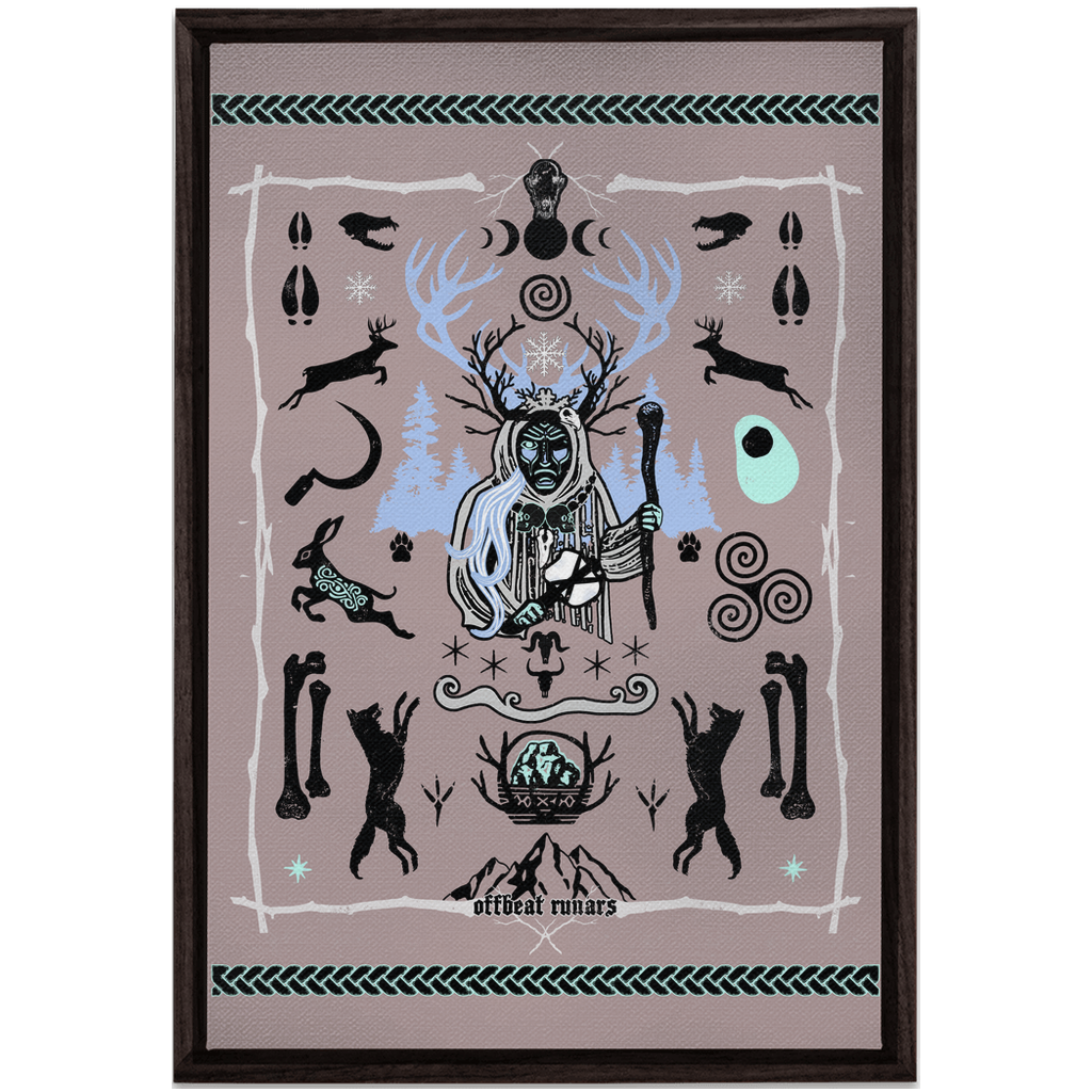 Cailleach Winter Crone Goddess Framed Canvas Wraps Black | Dark Walnut