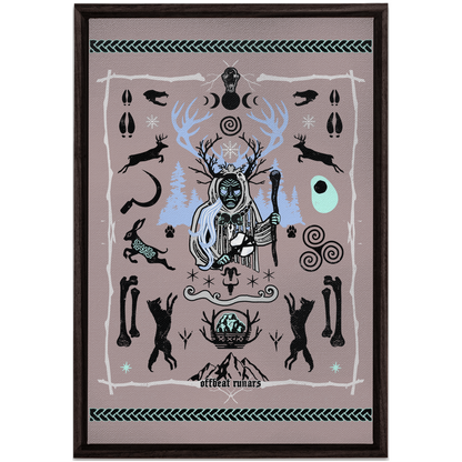 Cailleach Winter Crone Goddess Framed Canvas Wraps Black | Dark Walnut