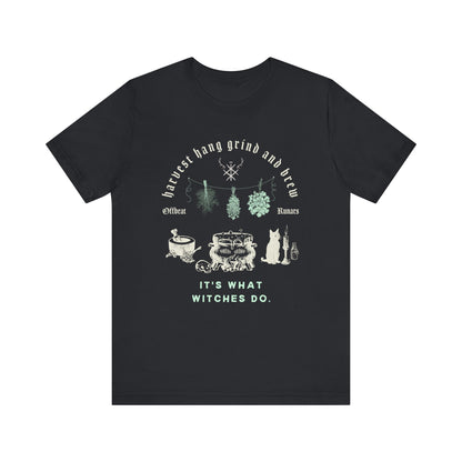 Harvest Hang Grind Brew It's What Witches Do ᚾ THE OFFBEAT RUNARS CO. Unisex Jersey Short Sleeve Tee