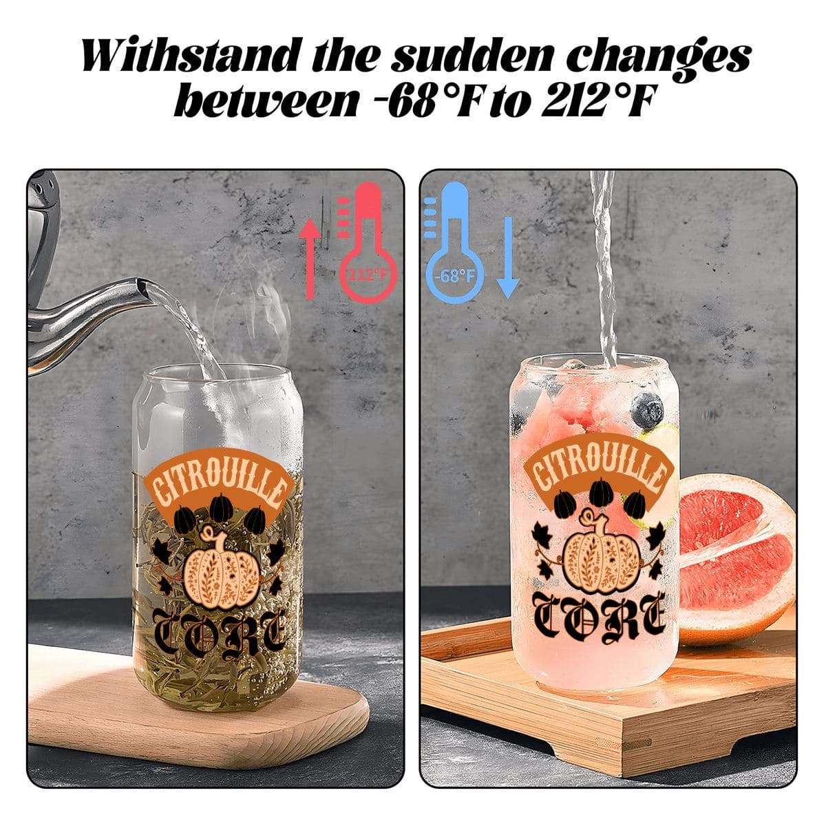 Citrouille Core Glass Tumbler with Straw & Bamboo Lid  (16oz)