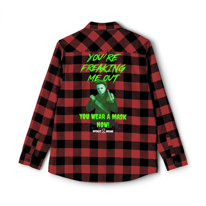 You're freaking me out You wear a mask now! Michael Myers Unisex Flannel Shirt The Offbeat Runars