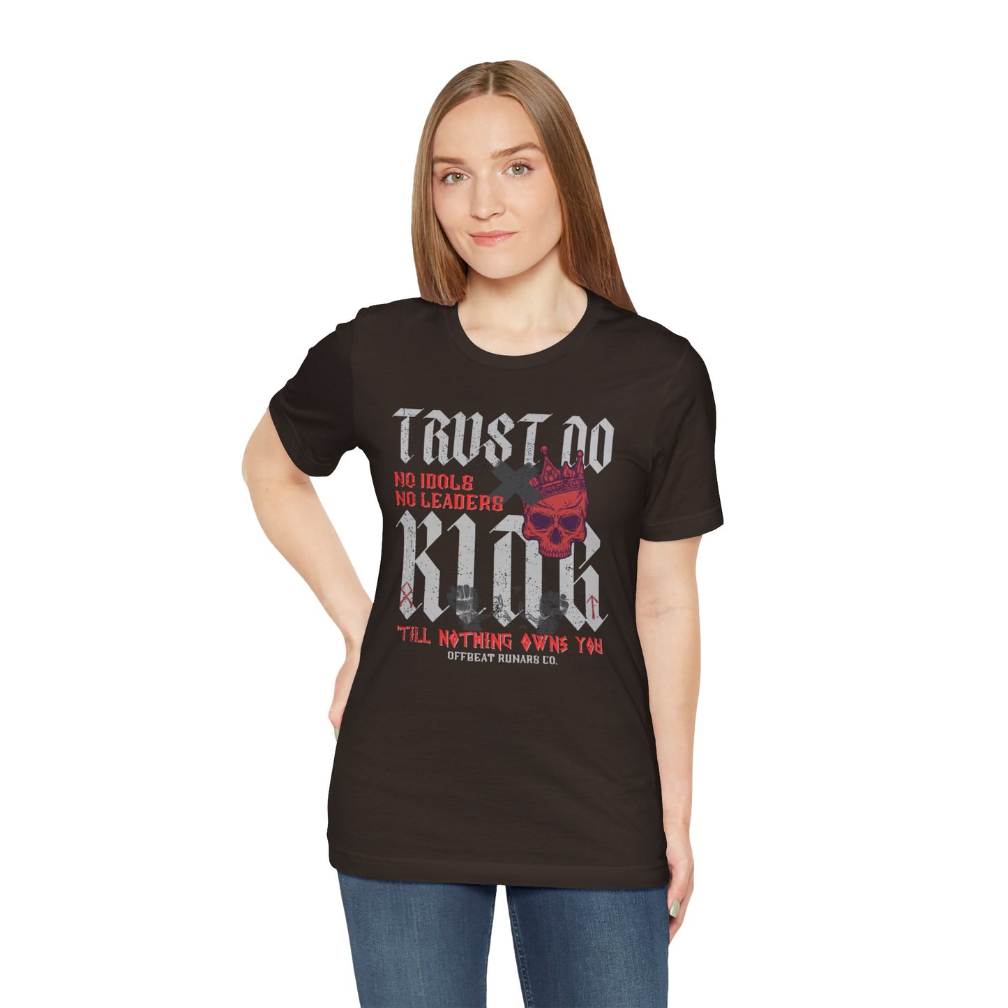 Trust No King w skull ᚾ THE OFFBEAT RUNARS CO. Unisex Jersey Short Sleeve Tee