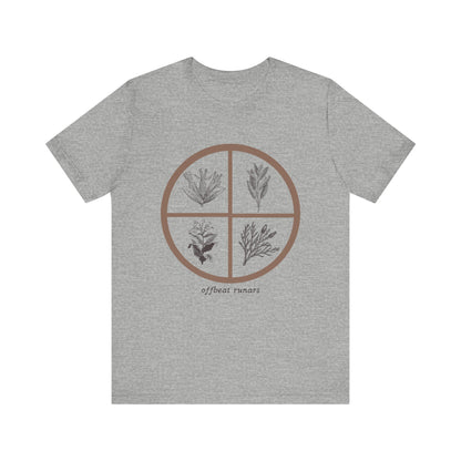 4 directions Sweetgrass Tobacco Sage Cedar ᚾ THE OFFBEAT RUNARS CO. Unisex Jersey Short Sleeve Tee