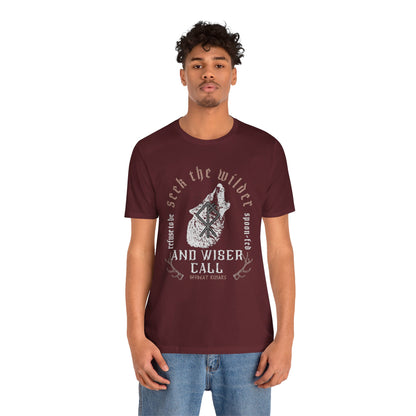 Seek the wiser and wilder call ᚾ THE OFFBEAT RUNARS CO. Unisex Jersey Short Sleeve Tee