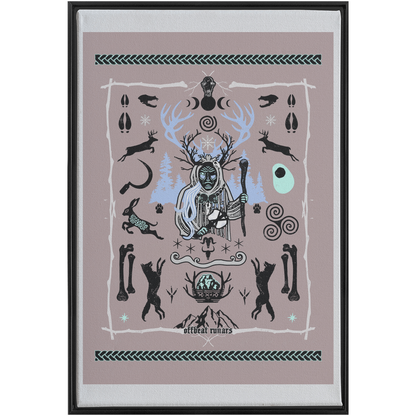 Cailleach Winter Crone Goddess Framed Canvas Wraps Black | Dark Walnut