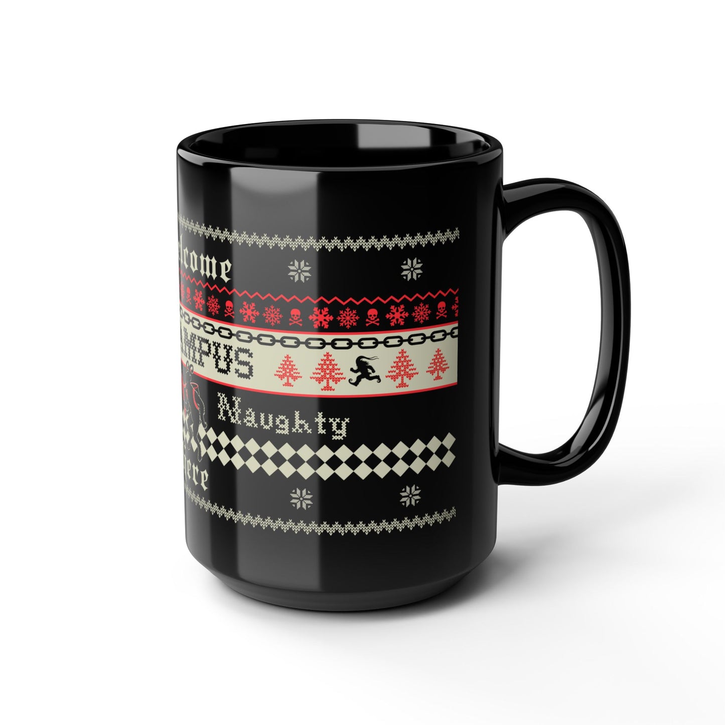 We are all naughty here Krampus Black Mug