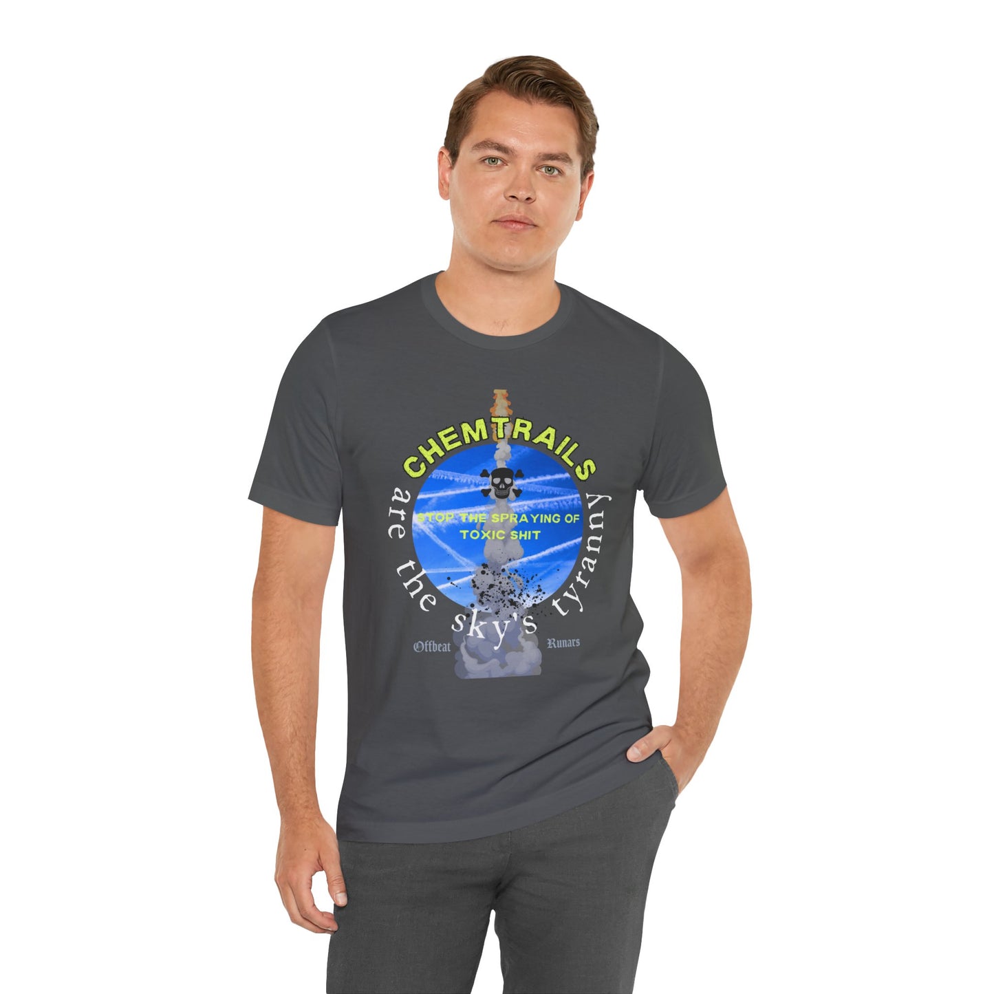 Chemtrails are the sky's tyranny ᚾ THE OFFBEAT RUNARS CO. ᚾ Unisex Jersey Short Sleeve Tee