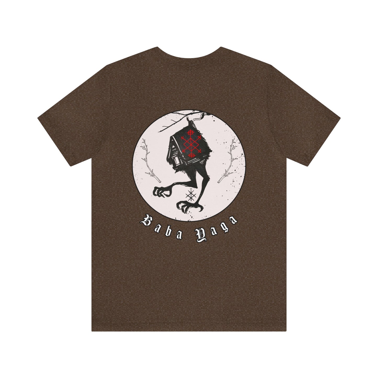 Baba Yaga Hut on chicken legs Back ᚾ THE OFFBEAT RUNARS CO. Unisex Jersey Short Sleeve Tee