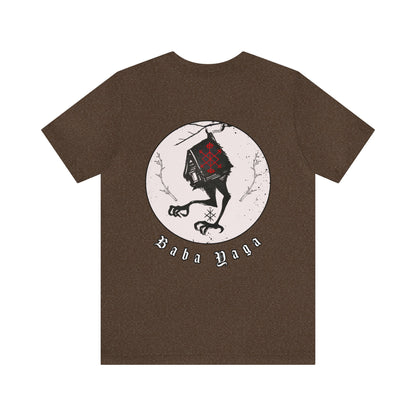 Baba Yaga Hut on chicken legs Back ᚾ THE OFFBEAT RUNARS CO. Unisex Jersey Short Sleeve Tee