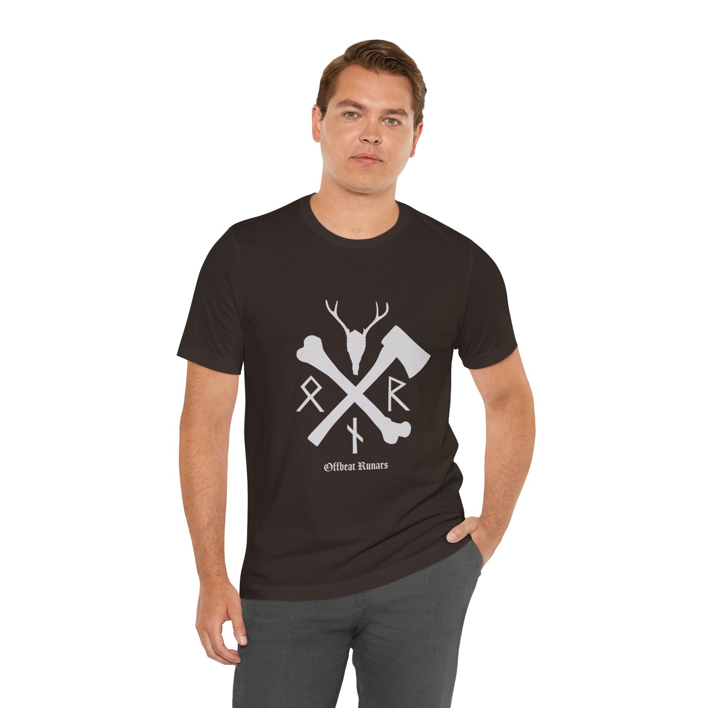 Crossed bone and axe Runes ᚾ THE OFFBEAT RUNARS CO. Unisex Jersey Short Sleeve Tee