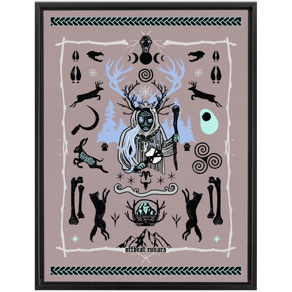 Cailleach Winter Crone Goddess Framed Canvas Wraps Black | Dark Walnut