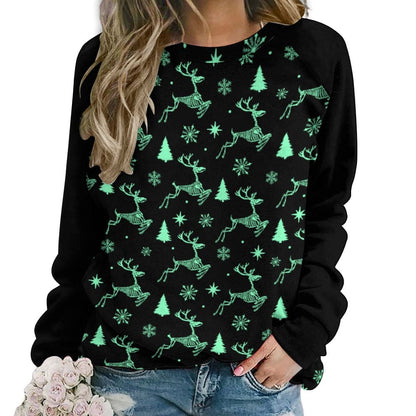 Reindeer Skeletons Starry Night Raglan round neck sweater