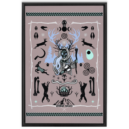 Cailleach Winter Crone Goddess Framed Canvas Wraps Black | Dark Walnut