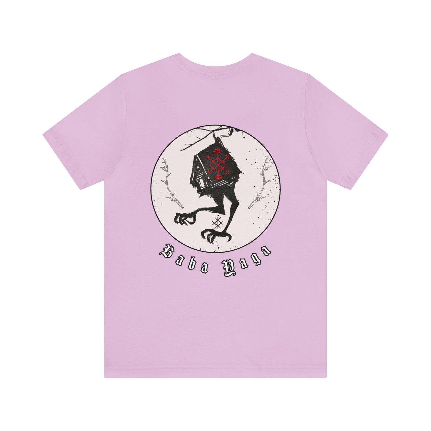 Baba Yaga Hut on chicken legs Back ᚾ THE OFFBEAT RUNARS CO. Unisex Jersey Short Sleeve Tee