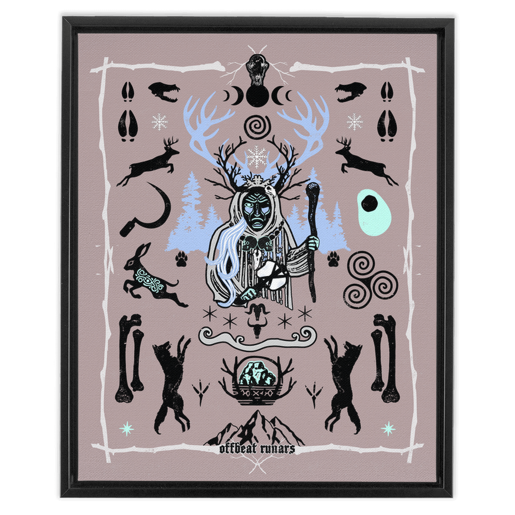 Cailleach Winter Crone Goddess Framed Canvas Wraps Black | Dark Walnut