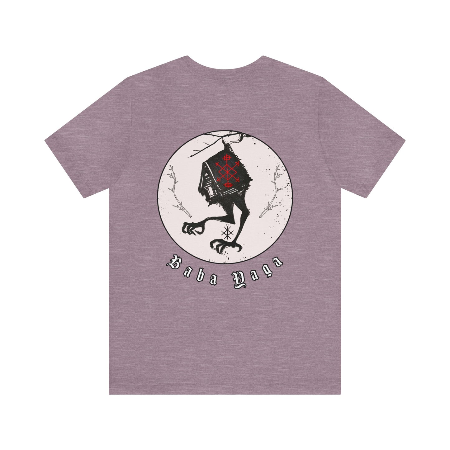 Baba Yaga Hut on chicken legs Back ᚾ THE OFFBEAT RUNARS CO. Unisex Jersey Short Sleeve Tee