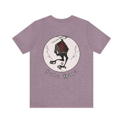 Baba Yaga Hut on chicken legs Back ᚾ THE OFFBEAT RUNARS CO. Unisex Jersey Short Sleeve Tee