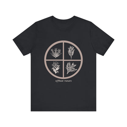 4 directions Sweetgrass Tobacco Sage Cedar ᚾ THE OFFBEAT RUNARS CO. Unisex Jersey Short Sleeve Tee