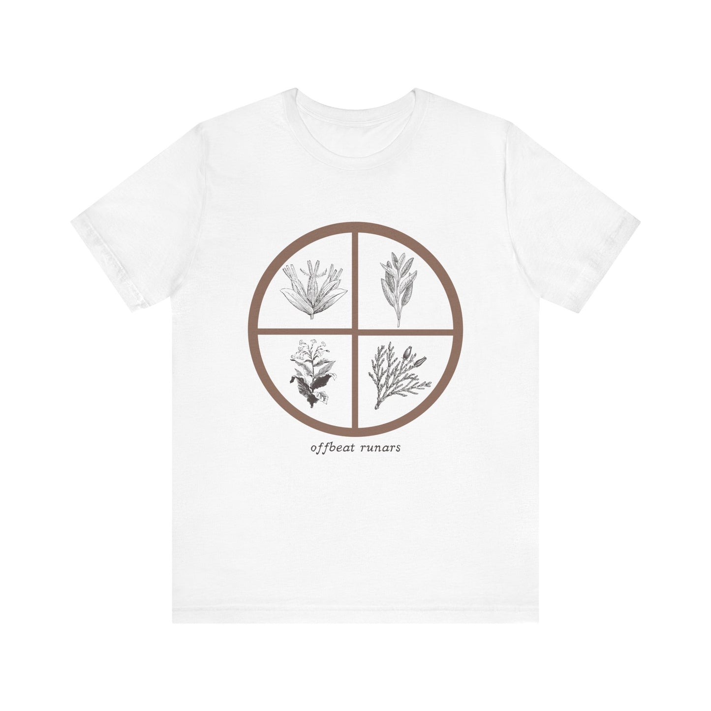 4 directions Sweetgrass Tobacco Sage Cedar ᚾ THE OFFBEAT RUNARS CO. Unisex Jersey Short Sleeve Tee