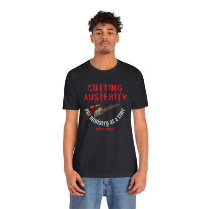 Chainsaw austerity ᚾ THE OFFBEAT RUNARS CO. Unisex Jersey Short Sleeve Tee