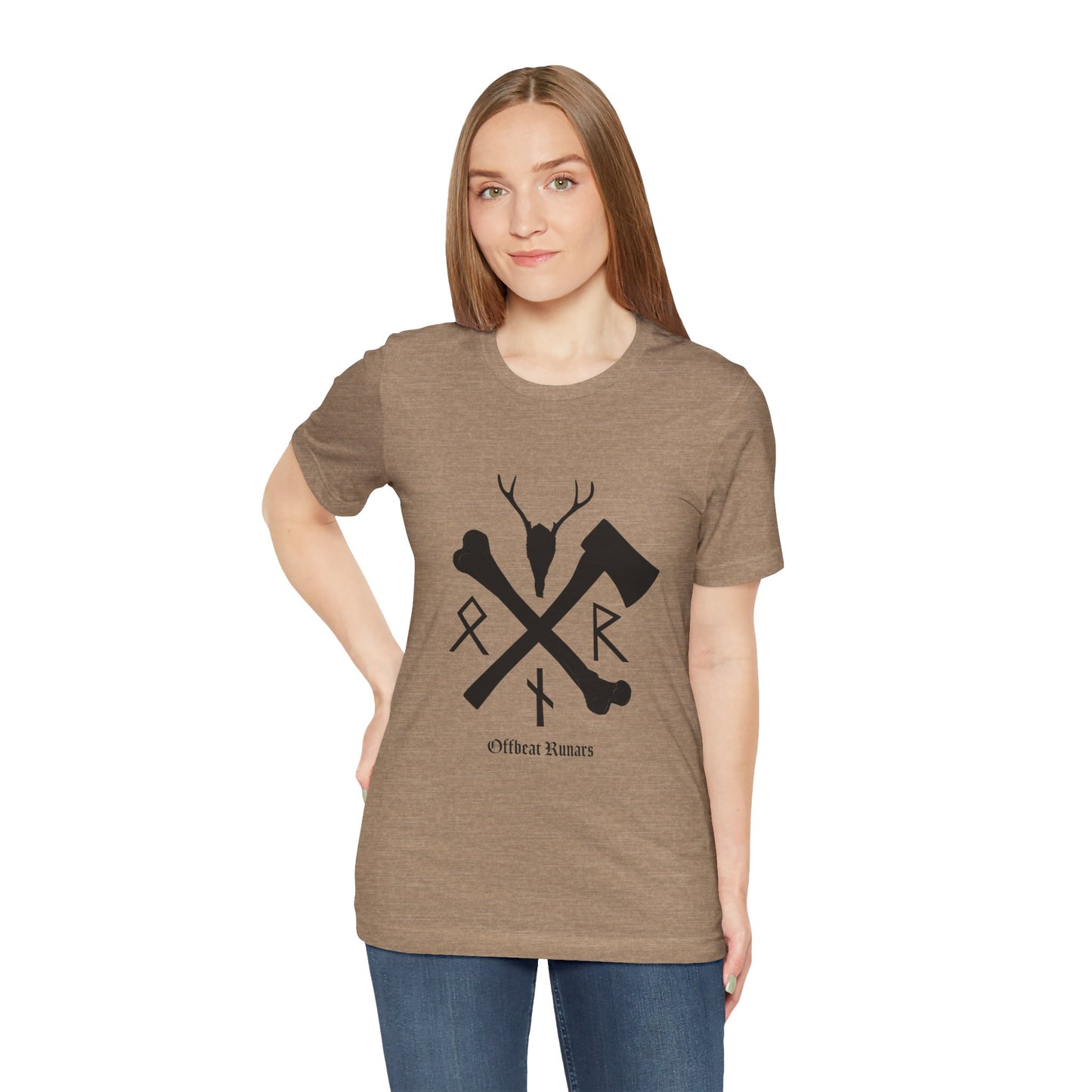 Crossed bone and axe Runes ᚾ THE OFFBEAT RUNARS CO. Unisex Jersey Short Sleeve Tee