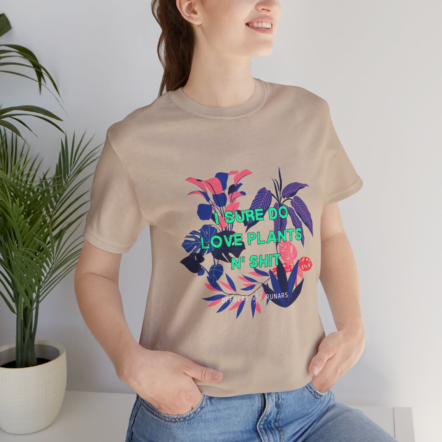 Sure I do love plants n' sh*t ᚾ THE OFFBEAT RUNARS CO. Unisex Jersey Short Sleeve Tee