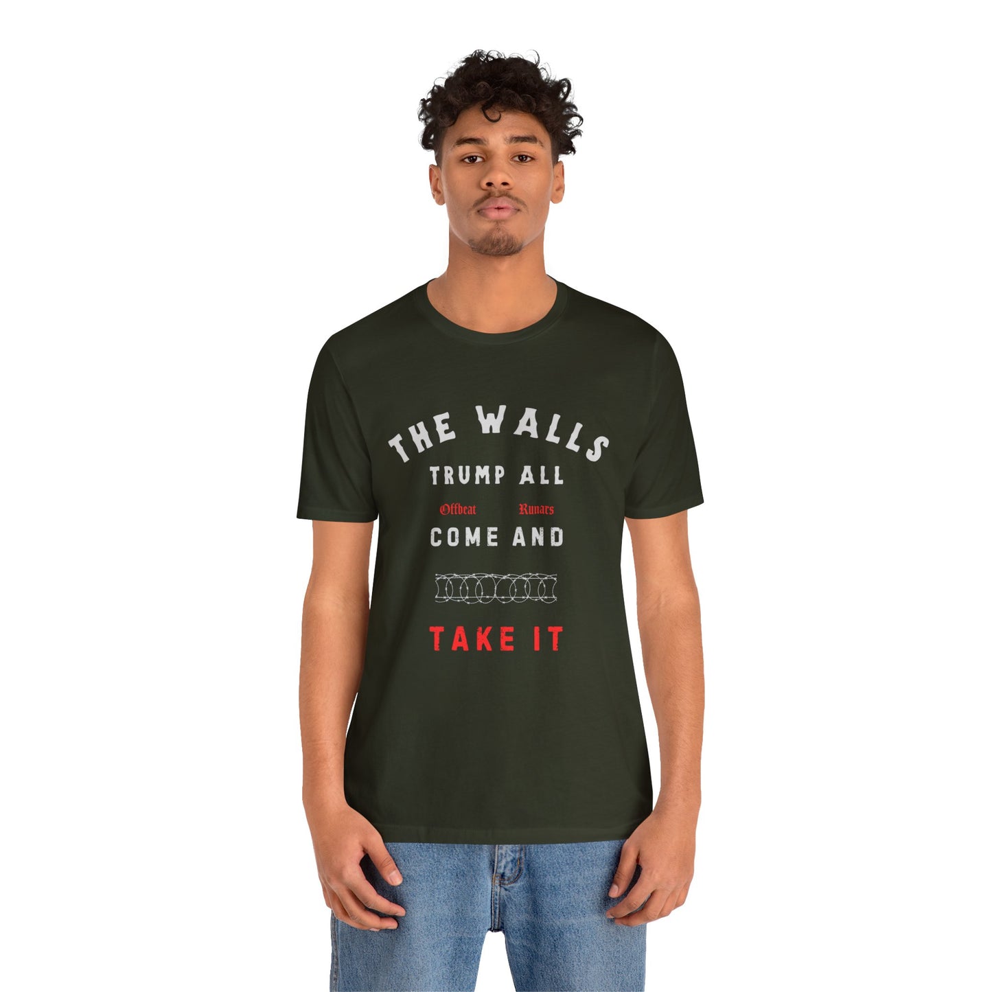 The walls trump all ᚾ THE OFFBEAT RUNARS CO. Unisex Jersey Short Sleeve Tee