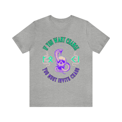 Si quieres un cambio, debes invitar al caos Purple Mint ᚾ THE OFFBEAT RUNARS CO. Camiseta de manga corta unisex Jersey