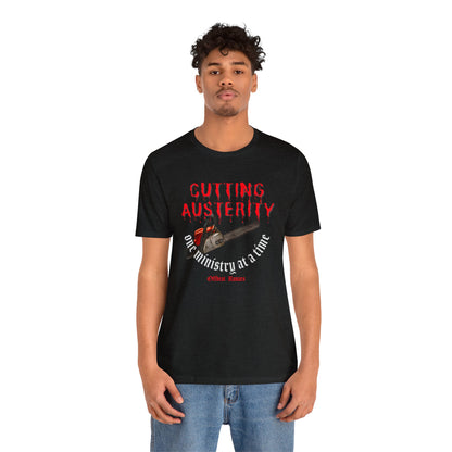 Chainsaw austerity ᚾ THE OFFBEAT RUNARS CO. Unisex Jersey Short Sleeve Tee