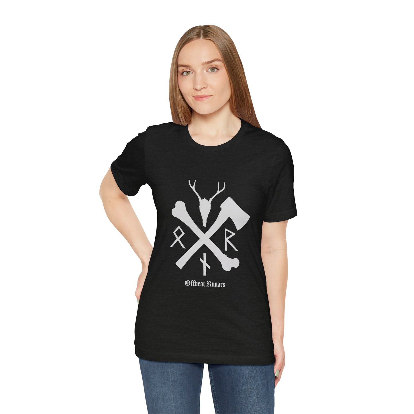 Crossed bone and axe Runes ᚾ THE OFFBEAT RUNARS CO. Unisex Jersey Short Sleeve Tee