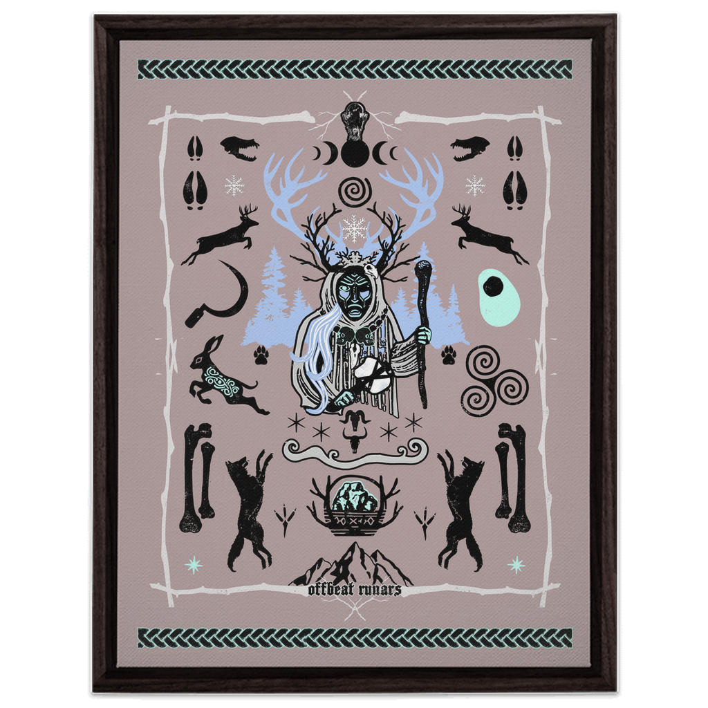 Cailleach Winter Crone Goddess Framed Canvas Wraps Black | Dark Walnut