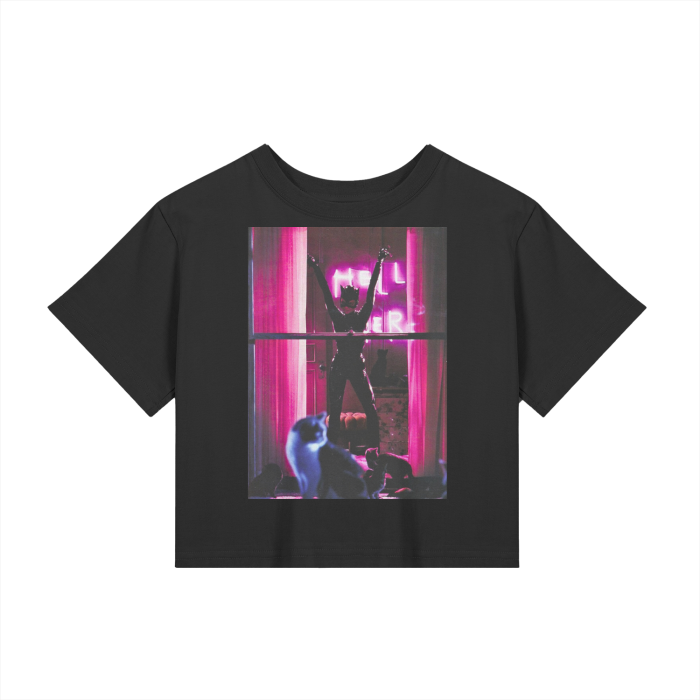 Catwoman Hell Here Baby Tee Front The Offbeat Runars Black