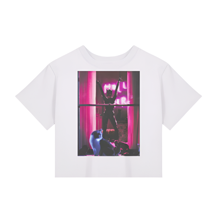 Catwoman Hell Here Baby Tee Front The Offbeat Runars White