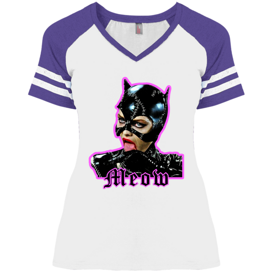 Meow Catwoman Ladies' Game V-Neck T-Shirt