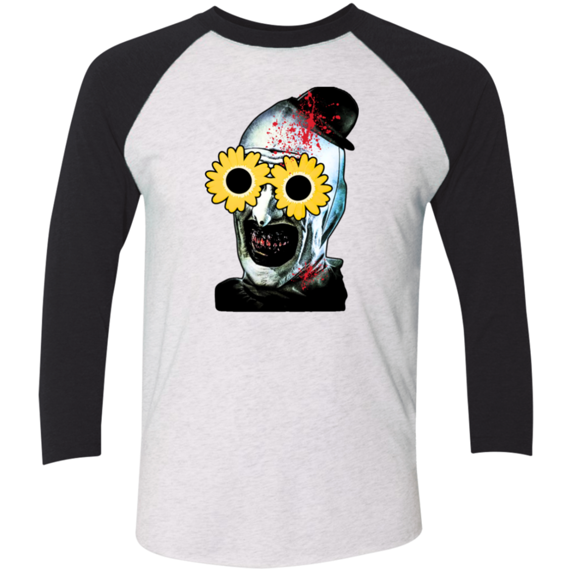 Terrifier with sunflower glasses Tri-Blend 3/4 Sleeve Raglan T-Shirt