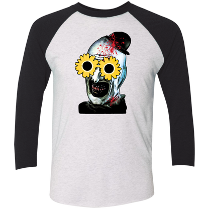 Terrifier with sunflower glasses Tri-Blend 3/4 Sleeve Raglan T-Shirt