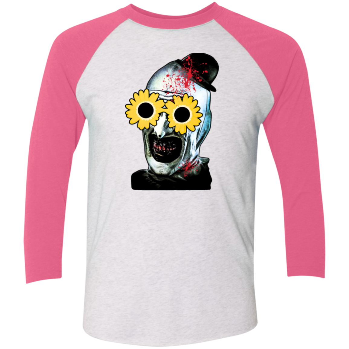 Terrifier with sunflower glasses Tri-Blend 3/4 Sleeve Raglan T-Shirt