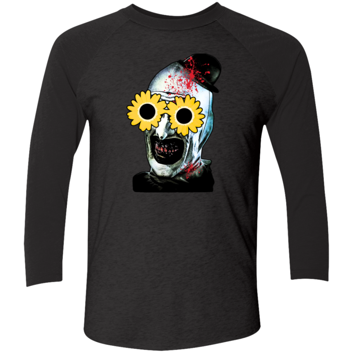 Terrifier with sunflower glasses Tri-Blend 3/4 Sleeve Raglan T-Shirt